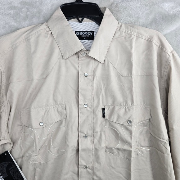 HOOEY Sol Shirt Tan Long Sleeve Pearl Snap Western Style Shirt Mens Size Medium - Picture 2 of 11